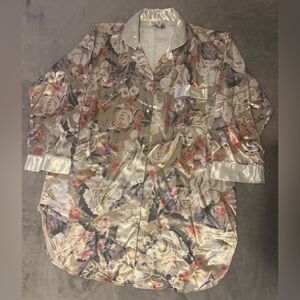 Christian Dior Long Sleeve Flower Pajama Women Top Button Down Size Medium